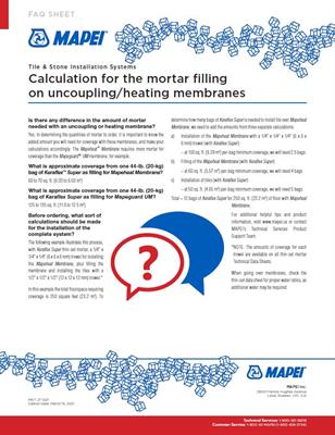 FAQ Calculation for the mortar filling  on uncoupling/heating membranes